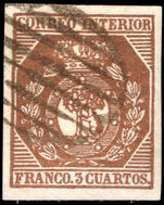 Spain 1853 3c bronze Madrid local fine used.