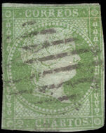 Spain 1855 2c green close margins fine used.