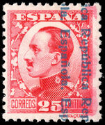 Spain 1931 25c Republica overprint reading down lightly mounted mint.