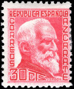 Spain 1931-38 30c carmine with imprint perf 11½ without control figures lightly mounted mint.