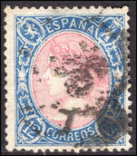 Spain 1865 12c rose and blue perf 14 fine used.