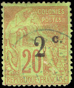 Reunion 1894 2c on 20c red/green fine used.