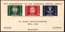 Austria 1950 UPU Private numbered souvenir sheet lightly mounted mint.
