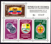 Colombia 1960 Independence souvenir sheet unmounted mint.