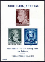 East Germany 1955 Schiller souvenir sheet unmounted mint.