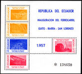 Ecuador 1957 Opening of QuitoIbarra-San Lorenzo Railway 20c souvenir sheet unmounted mint.