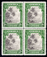 Jamaica 1932 2d Coco palms fine block of 4 lower two unmounted mint top two lightly hinged.