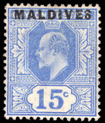 Maldive Islands 1906 15c blue lightly mounted mint.