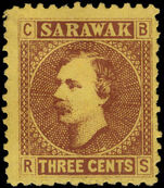 Sarawak 1875 2c brown on yellow no stop after cents unused no gum.