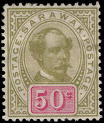 Sarawak 1899-1908 50c sage-green and carmine heavy hinge.