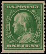 USA 1908-10 1c green imperf x perf 12 lightly mounted mint.