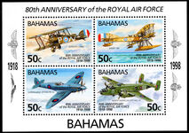 Bahamas 1998 80th Anniversary of the Royal Air Force souvenir sheet unmounted mint.