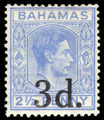 Bahamas 1940 3d provisional lightly mounted mint.