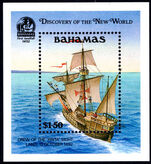 Bahamas 1991 500th Anniversary (1992) of Discovery of America by Columbus (4th issue) souvenir sheet unmounted mint.