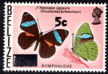 Belize 1976 5c Butterfly provisional lightly mounted mint.