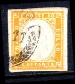 Sardinia 1862 80c orange-yellow fine used