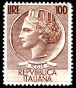 Italy 1954 100l fine mint lightly hinged.
