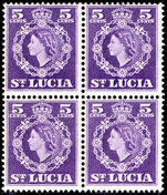 St Lucia 1953-63 5c slate violet block of 4 unmounted mint.