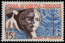French West Africa 1958 Stamp Day lightly mounted mint.