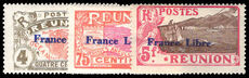 Reunion 1943 France Libre on 1907-17 issue lightly mounted mint.