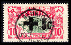 Reunion 1915 10c+5c Red Cross black overprint fine used.