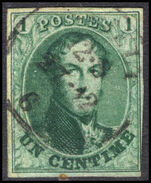 Belgium 1863-65 1c green fine used 4 margins but just touching.