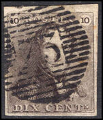 Belgium 1849 10c grey-brown 4 margins fine used.
