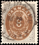 Denmark 1870-74 8sk yellow-brown and grey fine used.
