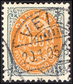 Denmark 1875-1903 100  yellow-orange and grey perf 12½ fine used.