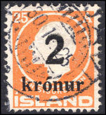 Iceland 1921-30 2k on 25a orange fine used