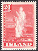 Iceland 1938-47 20a geyser fine lightly mounted mint.