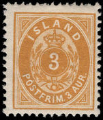 Iceland 1896-1900 3a yellow lightly mounted mint.