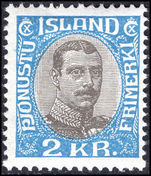 Iceland 1920-30 2k blue and grey black official fine lightly mounted mint.