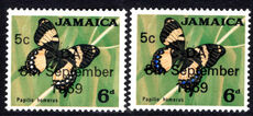 Jamaica 1969 5d on 6d missing blue (with normal for comparison) unmounted mint.