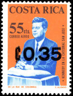 Costa Rica 1966 35c JFK Provisional unmounted mint.