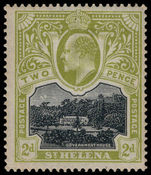St Helena 1903 2d black and sage green on blued paper lightly mounted mint.