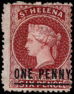 St Helena 1864-80 1d lake type C fine unused without gum.