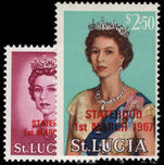 St Lucia 1967 1c and $2.50 red overprints unmounted mint.