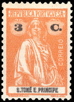 St Thomas and Prince 1920-26 3c orange mounted mint.