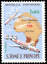 St Thomas and Prince 1963 Tenth Anniversary of Transportes Aereos Portugueses unmounted mint.