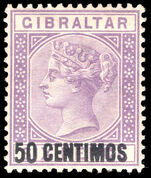 Gibraltar 1889 50c on 6d bright lilac lightly mounted mint.