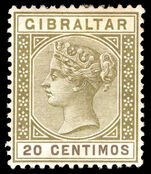 Gibraltar 1889-96 20c olive-green lightly mounted mint.