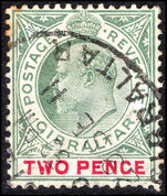 Gibraltar 1904-08 2d grey-green and carmine chalky paper Mult Crown CA used (faults).
