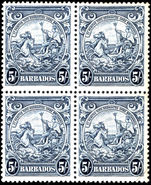 Barbados 1938-47 5s indigo block of 4 fine unmounted mint.