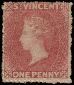 St Vincent 1861 1d rose-red no wmk unused no gum.