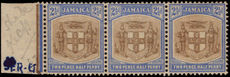 Jamaica 1903-04 2½d SER.ET in strip of three (toned gum) lightly mounted mint.