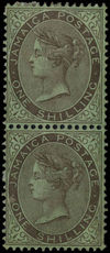 Jamaica 1905-11 1s black on green vertical pair lower stamp unmounted mint.
