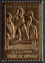 Umm Al Qiwain 1969 John F. Kennedy gold foil stamp unmounted mint.
