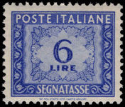 Italy 1947-54 6l ultramarine postage due wmk winged wheel fine unmounted mint.