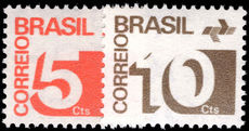 Brazil 1972-75 5c and 10c ordinary thick paper unmounted mint.